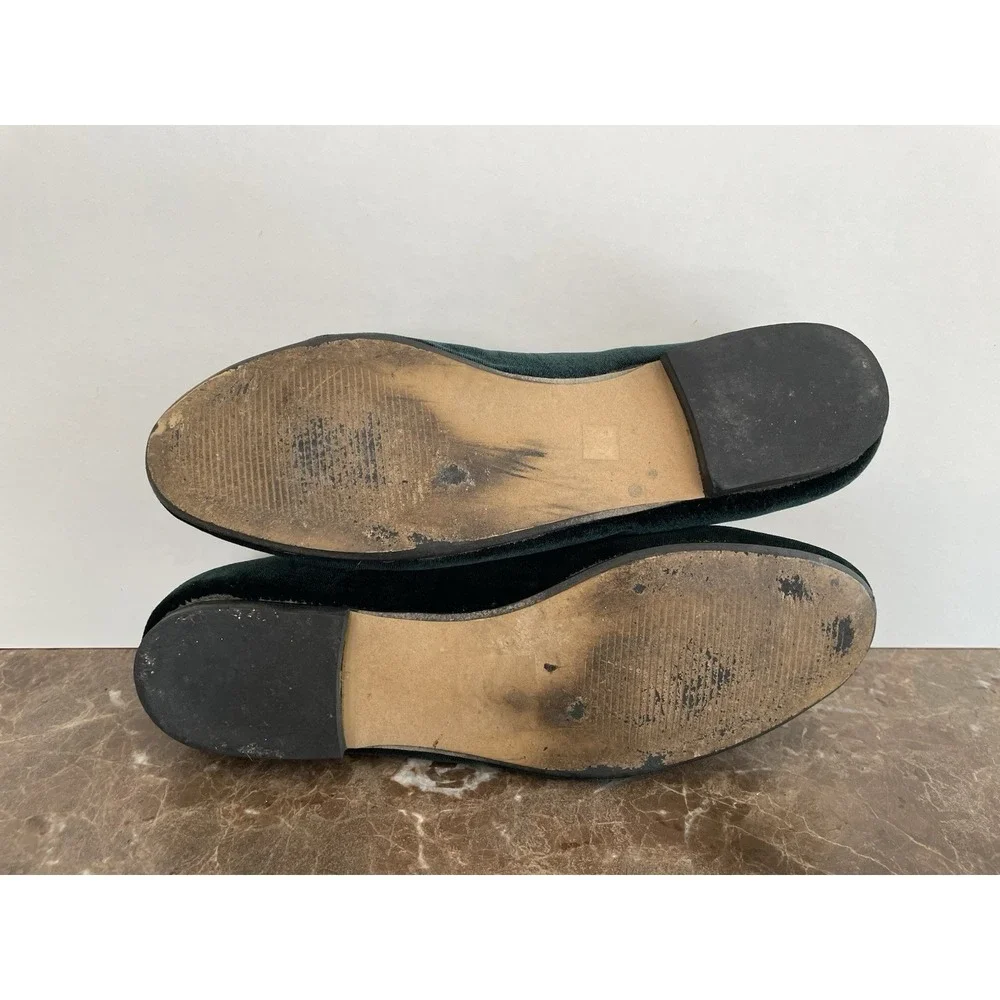Vintage Havana Green Velvet‎ Flats Beaded Bees Dragonflies Holiday Old Money 8.5